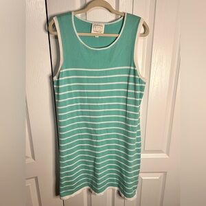 Sail To Sable XL Striped Sweater Knit Sleeveless Shift Dress Bright Aqua Blue